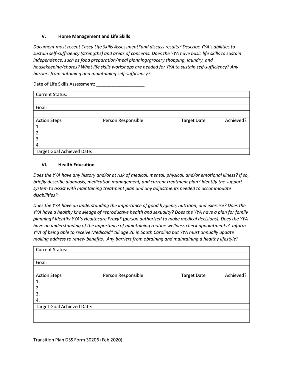 DSS Form 30206 Youth Driven Transition Plan - South Carolina, Page 7