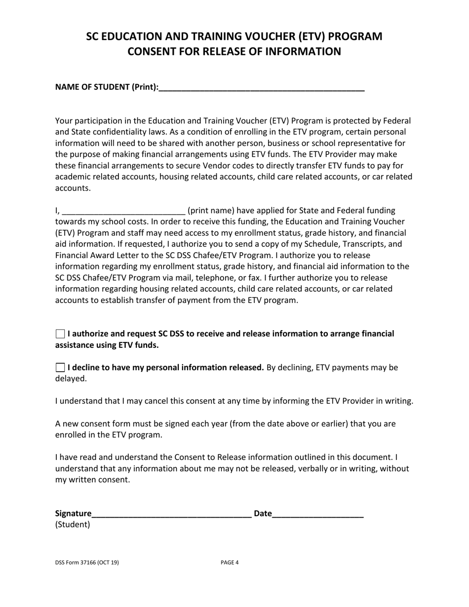 DSS Form 37166 Etv Application - South Carolina Education and Training Voucher Program - South Carolina, Page 4