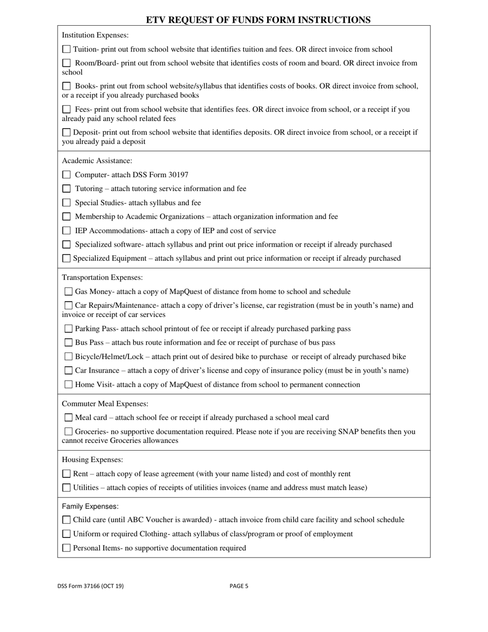 DSS Form 37166 Etv Application - South Carolina Education and Training Voucher Program - South Carolina, Page 5