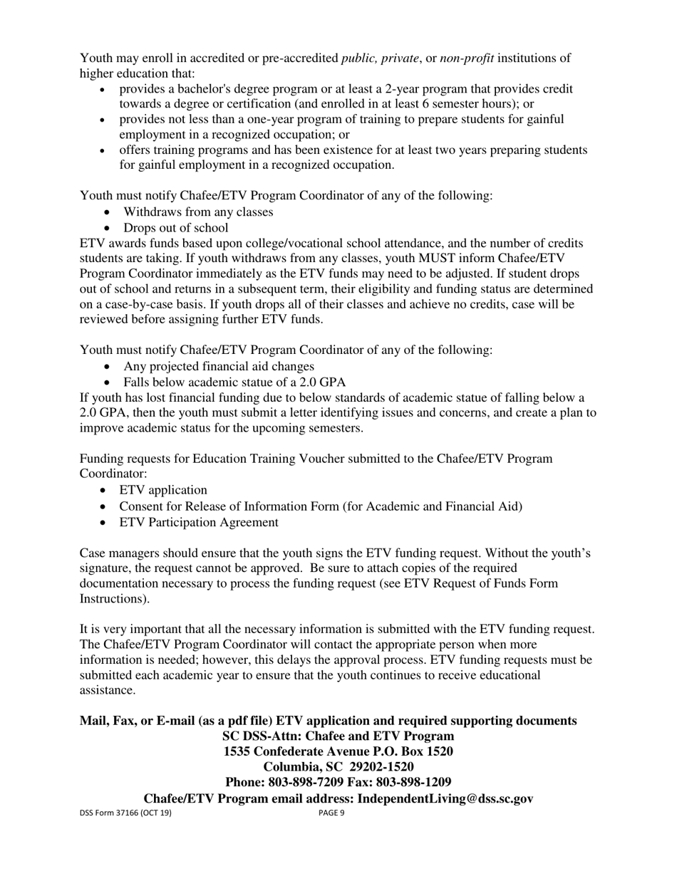 DSS Form 37166 Etv Application - South Carolina Education and Training Voucher Program - South Carolina, Page 9