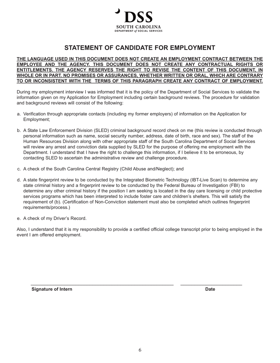DSS Form 37626 Dss Internship Application Package - South Carolina, Page 7
