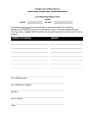 Local Match Certification Form - Snap2work Program - South Carolina