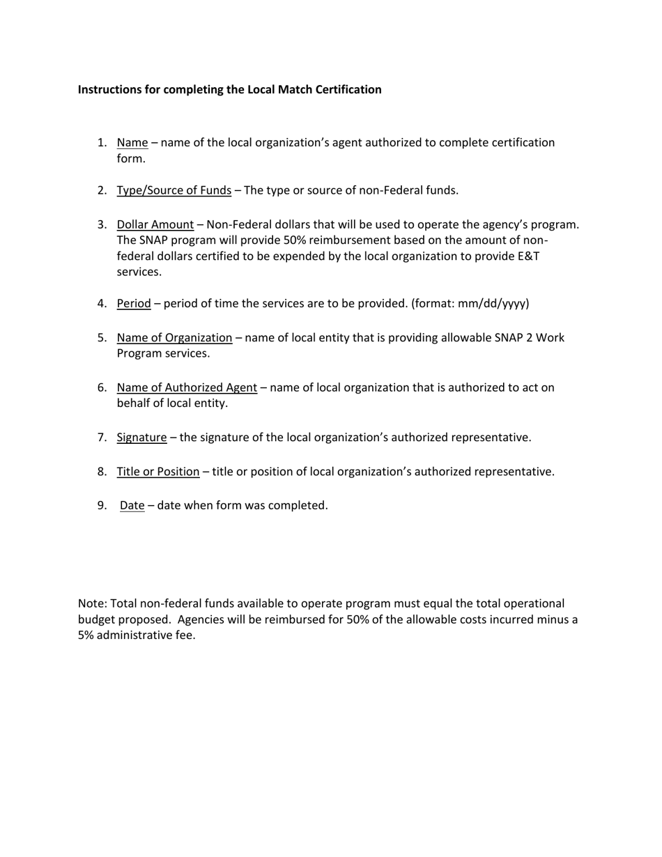 Local Match Certification Form - Snap2work Program - South Carolina, Page 2