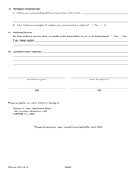 DSS Form 3035 Foster Child Progress Report - South Carolina, Page 2