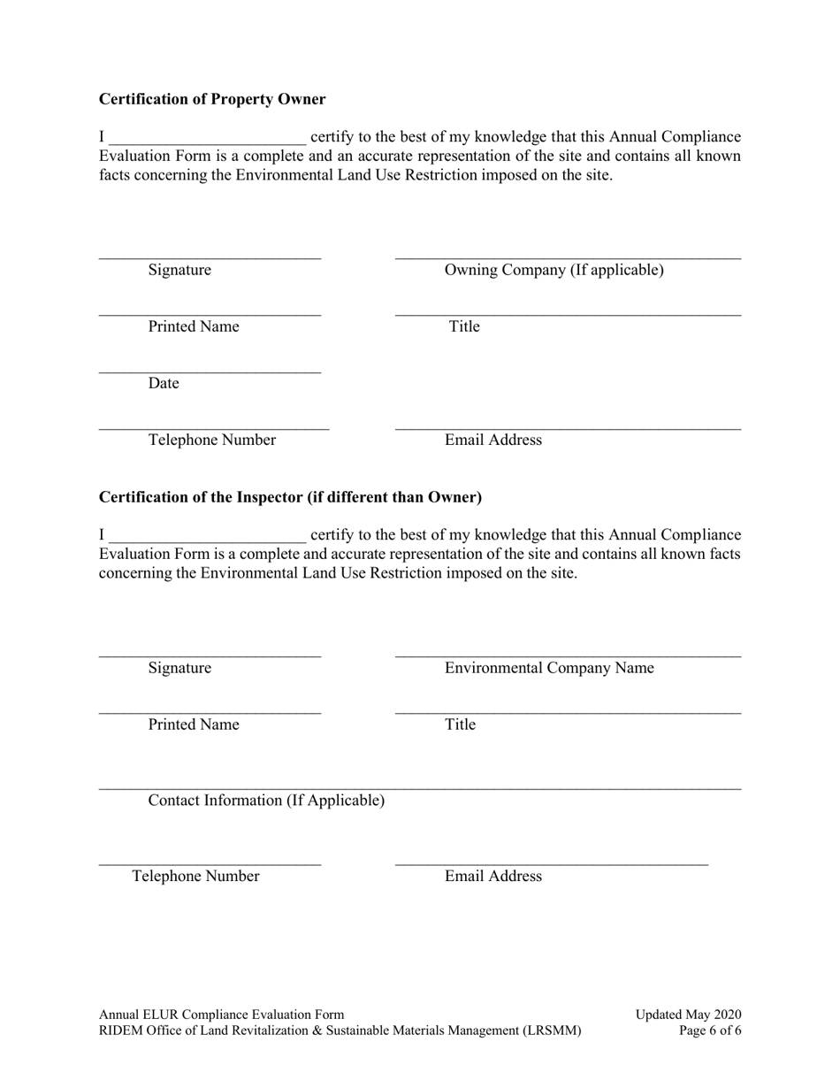 Annual Elur Compliance Evaluation Form - Rhode Island, Page 6