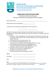 Document preview: Compliance Certification Form - Reimbursement Payment Requests - Recreation Acquisition and Development Grant Program - Rhode Island