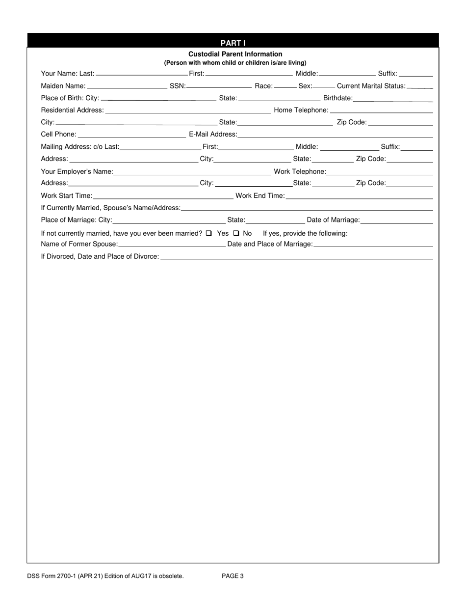 DSS Form 2700-1 Custodial Parents Application for Child Support Services - South Carolina, Page 3