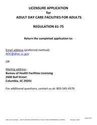 DHEC Form 3287 Application for Day Care Facility for Adults - South Carolina