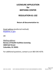 Document preview: DHEC Form 3311 Application for Birthing Centers for Deliveries by Midwives - South Carolina