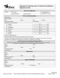 DHEC Form 3311 Application for Birthing Centers for Deliveries by Midwives - South Carolina, Page 3