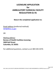 DHEC Form 3288 Application for Ambulatory Surgical Facilities - South Carolina