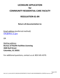 Document preview: DHEC Form 0217 Community Residential Care Facility - South Carolina