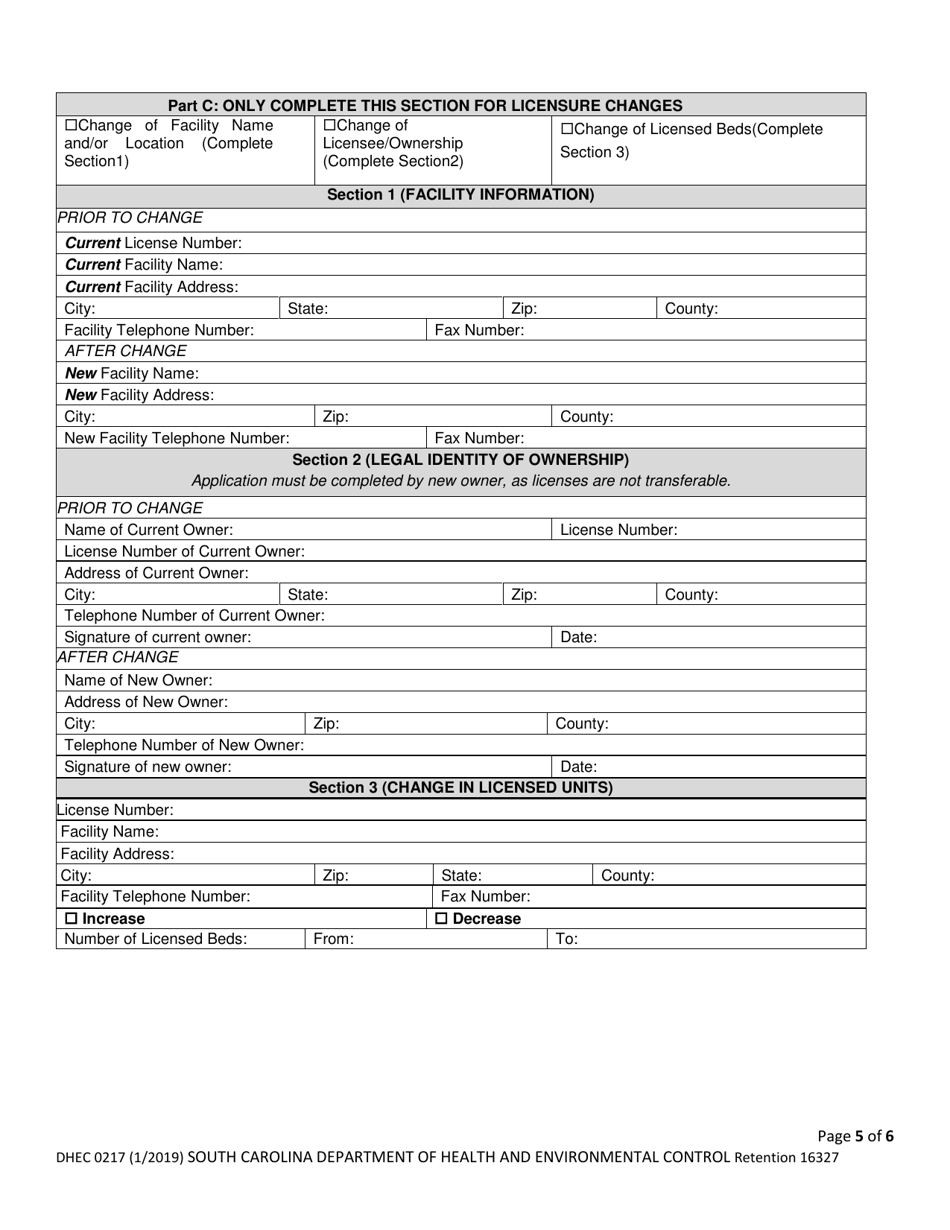 DHEC Form 0217 - Fill Out, Sign Online and Download Fillable PDF, South ...