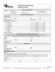 DHEC Form 0264 Application for Body Piercing - South Carolina, Page 3