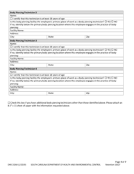 DHEC Form 0264 Application for Body Piercing - South Carolina, Page 4