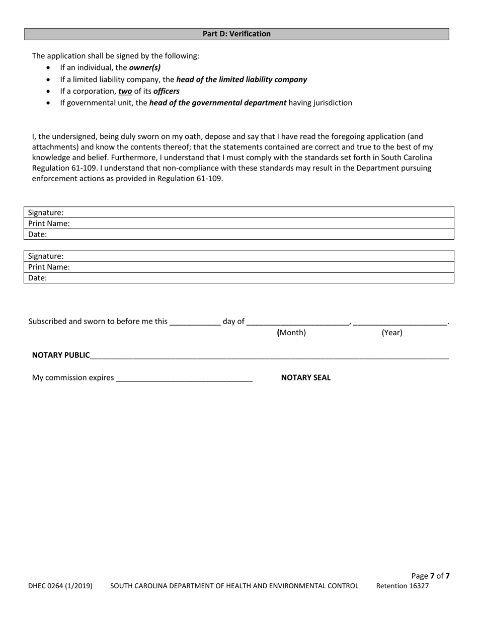 DHEC Form 0264 Application for Body Piercing - South Carolina, Page 7