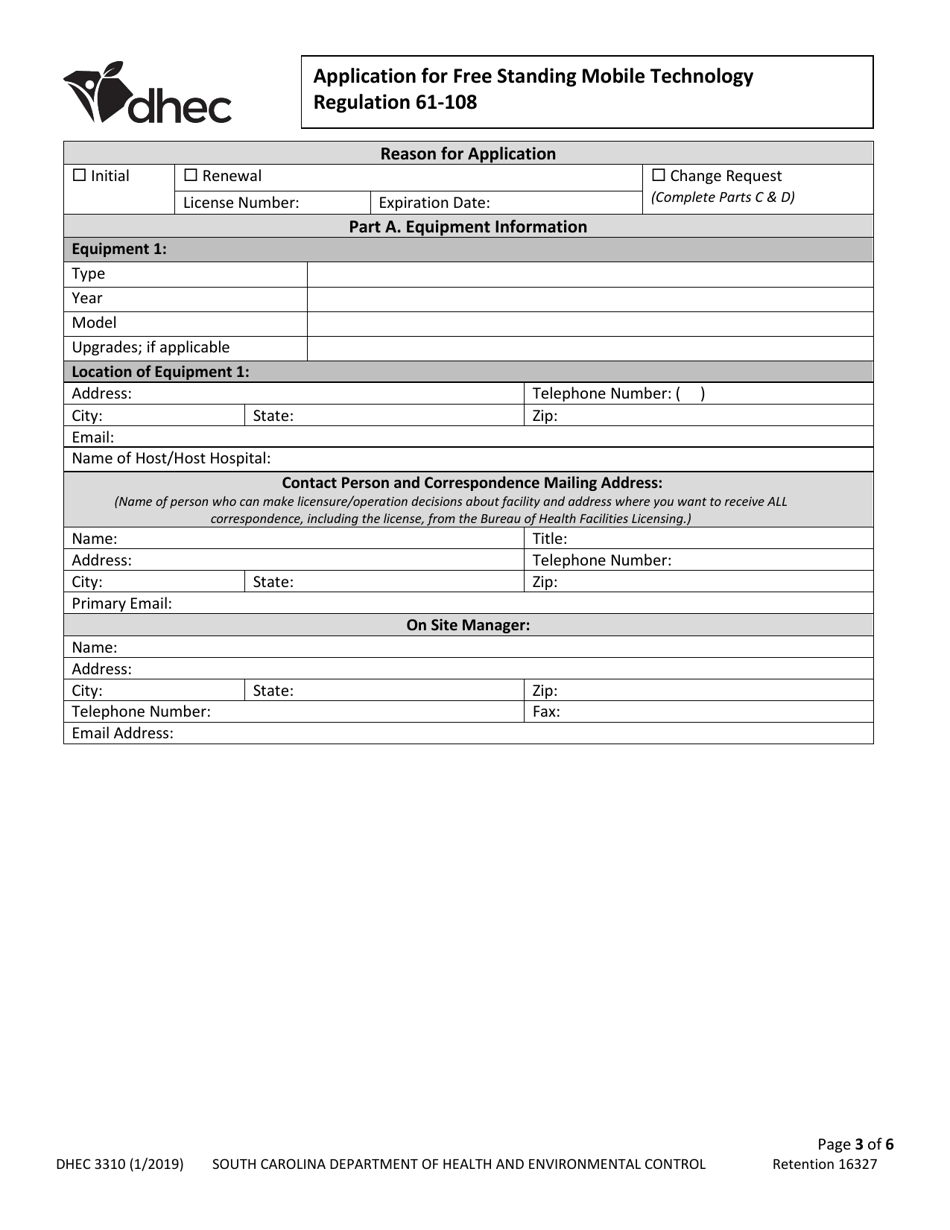 Dhec Form 3310 Download Fillable Pdf Or Fill Online Application For