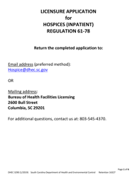 DHEC Form 3290 Application for Hospices (Inpatient) - South Carolina