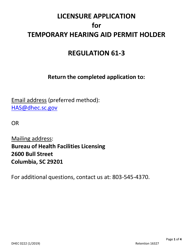 DHEC Form 0222 Application for Temporary Hearing Aid Permit Under Sponsorship of a Licensed Hearing Aid Specialist - South Carolina