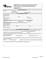 DHEC Form 0222 Application for Temporary Hearing Aid Permit Under Sponsorship of a Licensed Hearing Aid Specialist - South Carolina, Page 3