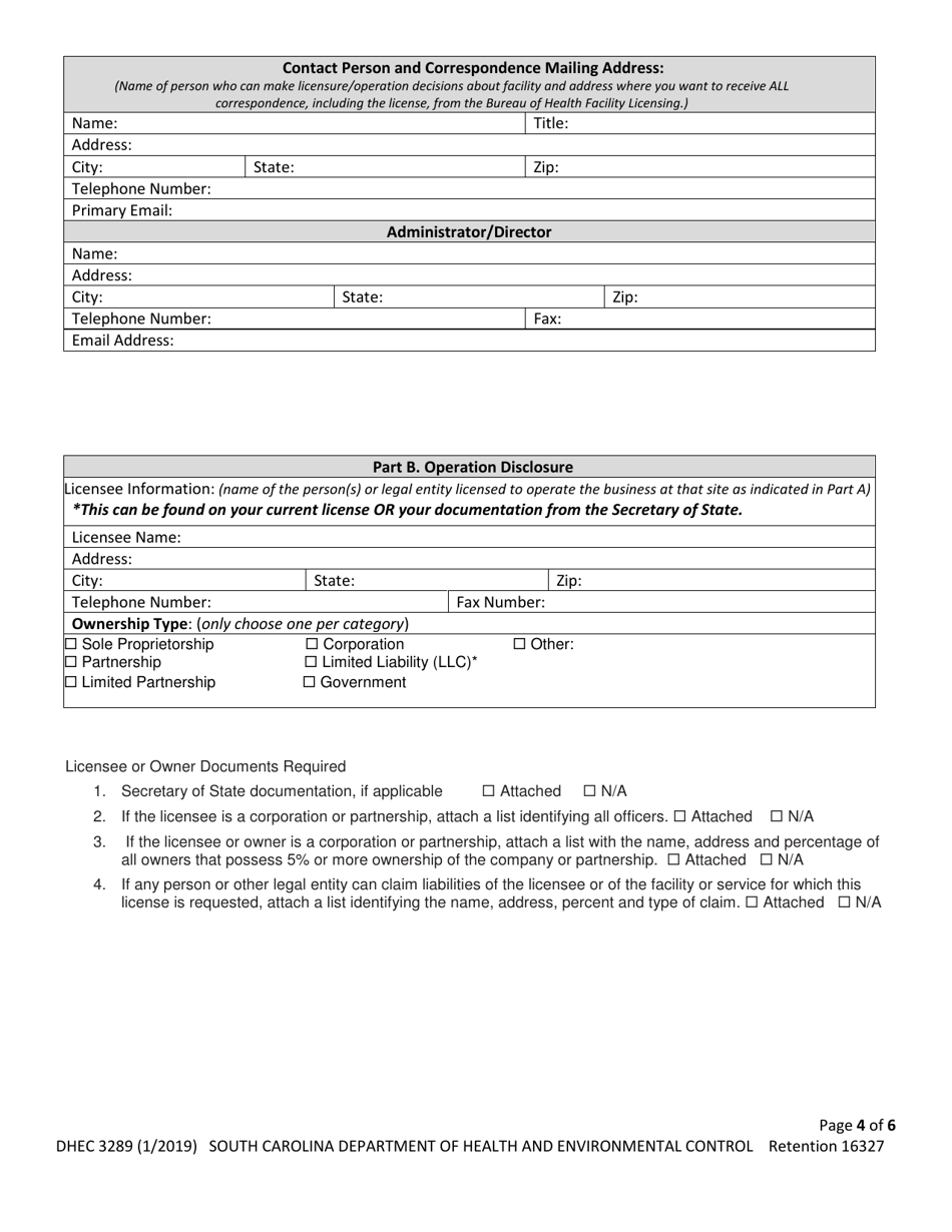 DHEC Form 3289 Application for Home Health Agency - South Carolina, Page 4