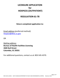 DHEC Form 3291 Application for Hospices (Outpatient) - South Carolina