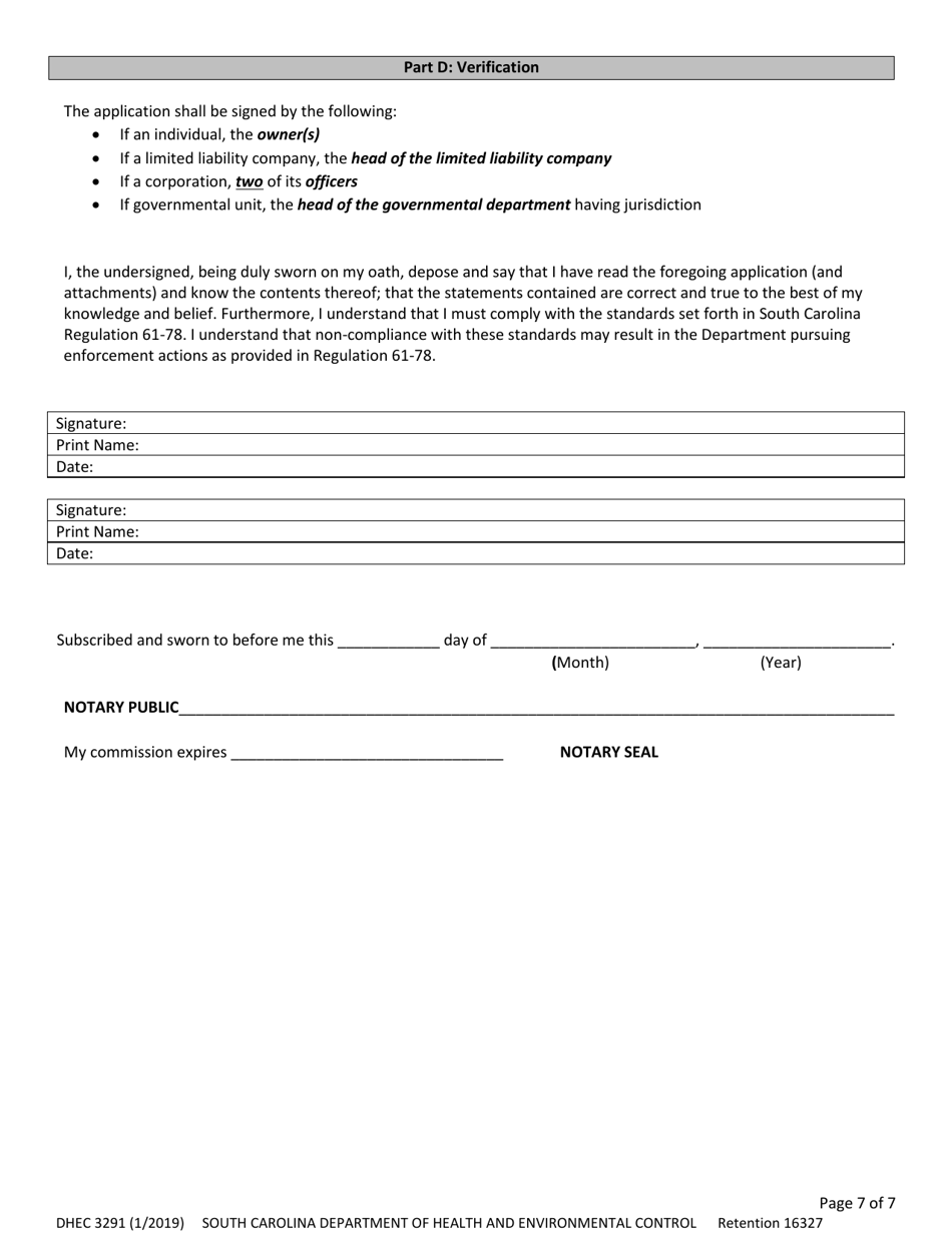 DHEC Form 3291 Application for Hospices (Outpatient) - South Carolina, Page 7