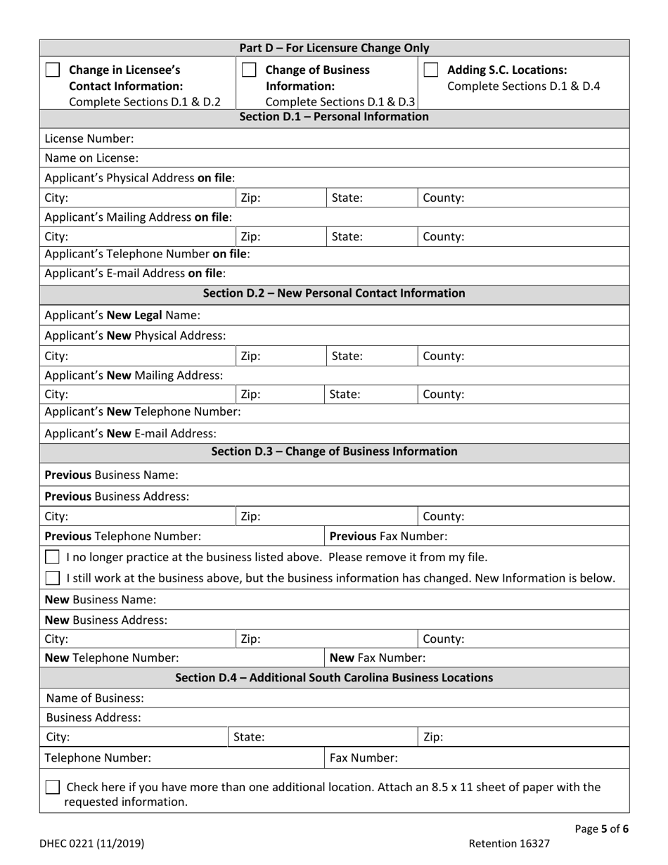 DHEC Form 0221 Application for Licensure of Hearing Aid Specialist - South Carolina, Page 5