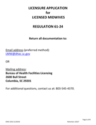 DHEC Form 0252 Application for Licensure for Midwives - South Carolina