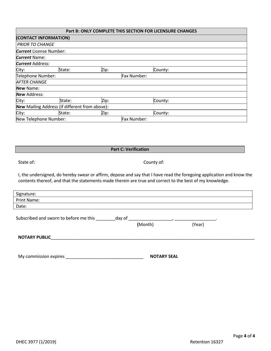 DHEC Form 3977 Application for Licensure for Midwife Apprentice - South Carolina, Page 4