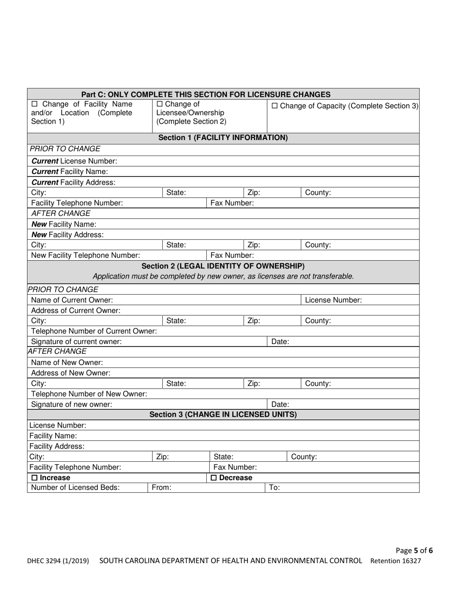 DHEC Form 3294 Application for Nursing Home - South Carolina, Page 5