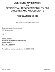 DHEC Form 3297 Licensure Application for Residential Treatment Facility for Children and Adolescents - South Carolina