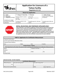 DHEC Form 0234 Licensure Application for Tattoo Facility - South Carolina, Page 4