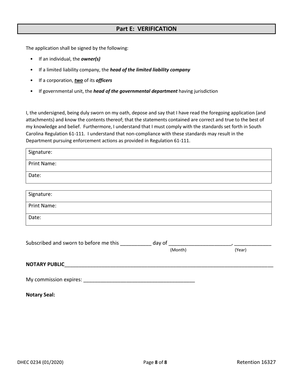 DHEC Form 0234 Licensure Application for Tattoo Facility - South Carolina, Page 8