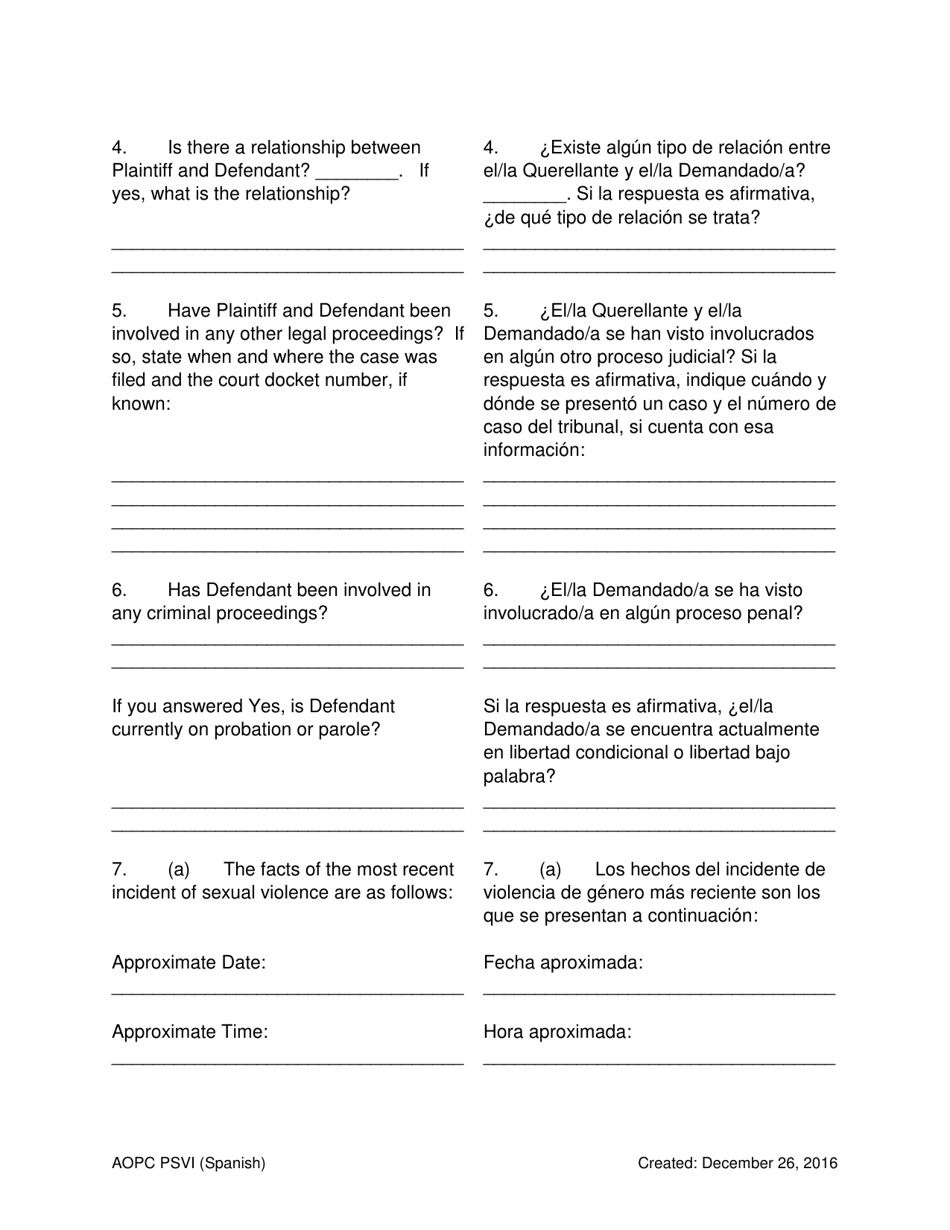 Petition for Protection of Victims - Pennsylvania (English / Spanish), Page 3