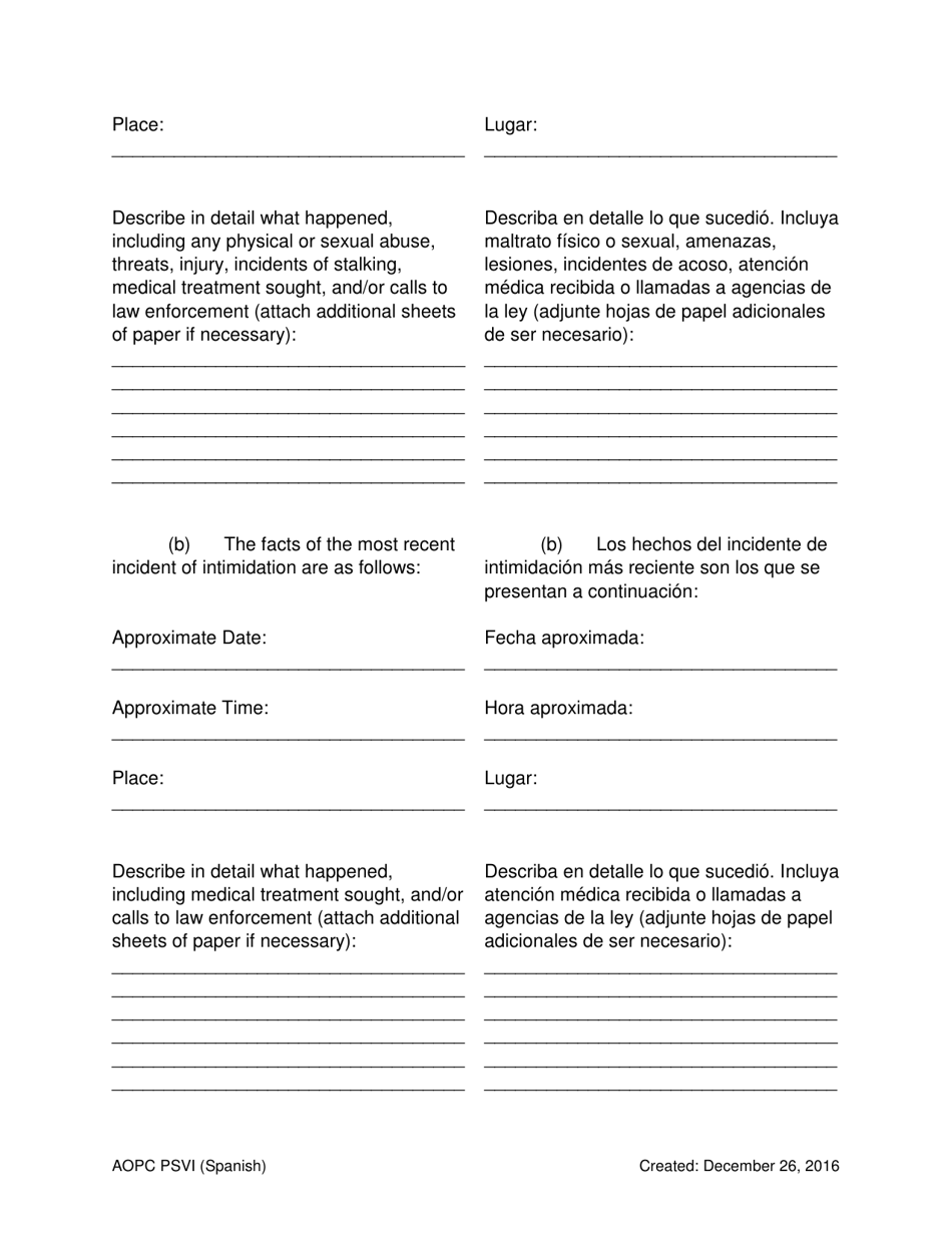 Petition for Protection of Victims - Pennsylvania (English / Spanish), Page 4