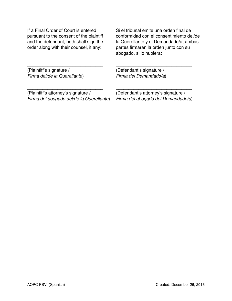 Final Order for Protection of Victims - Pennsylvania (English / Spanish), Page 7