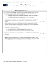 Uniform Application for Rental Car Insurance License Renewal/Continuation, Page 2