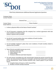 Third Party Administrator Additional Renewal Application Questions - South Carolina