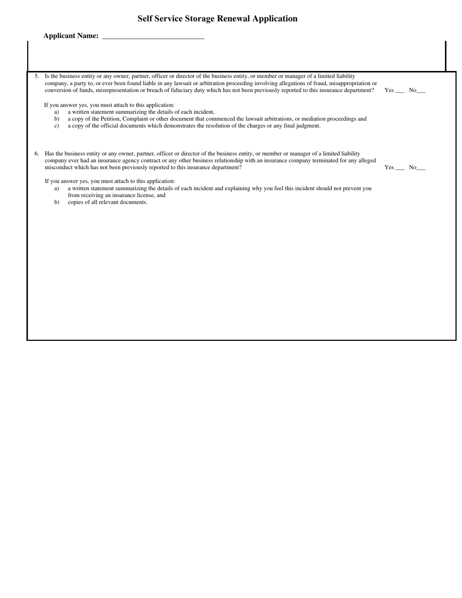 Application for Self Service Storage Insurance License Renewal - South Carolina, Page 3