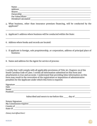 Premium Service Company Initial Application Additional Questions - South Carolina, Page 2