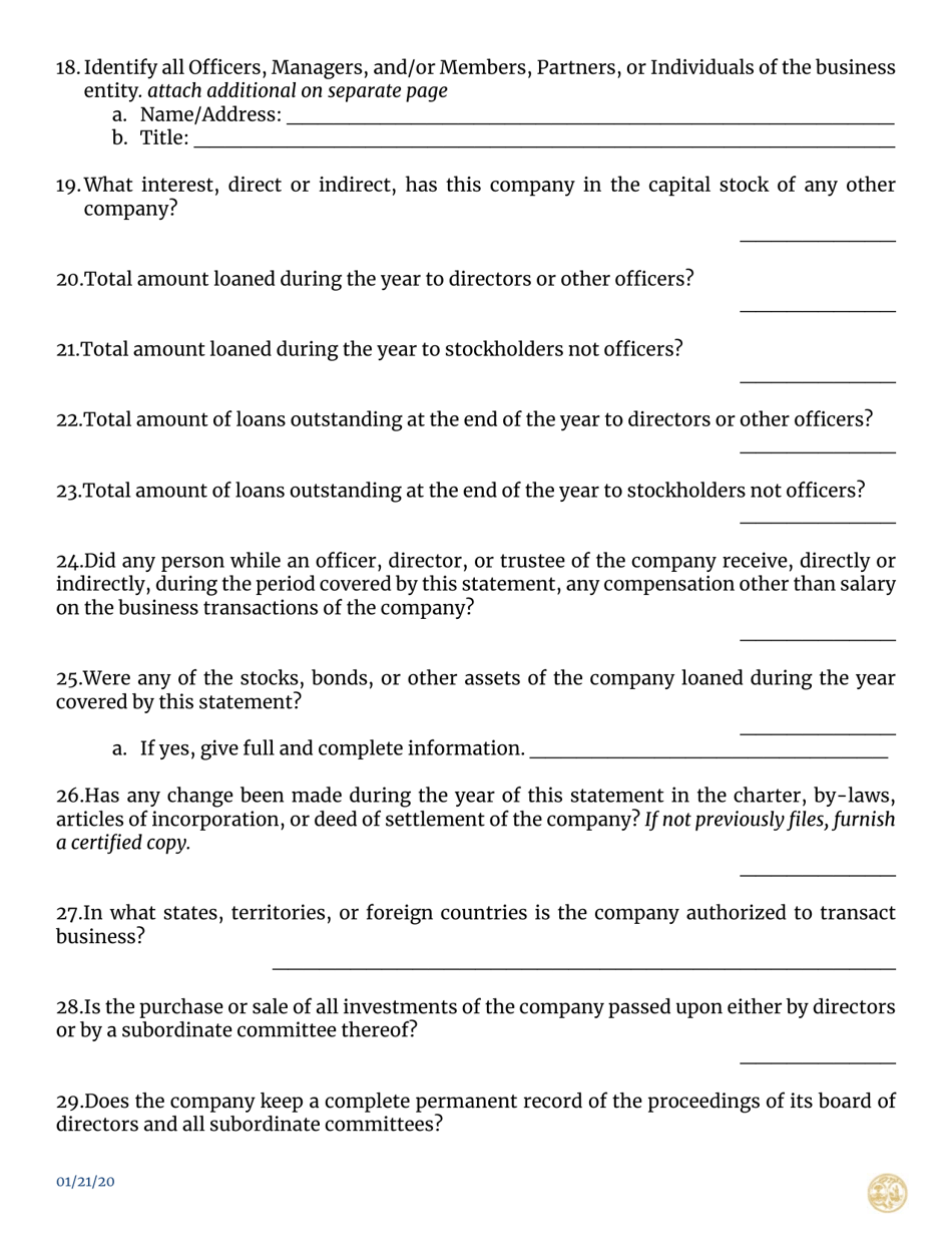 Premium Service Company Renewal Application Additional Questions - South Carolina, Page 3