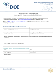 Document preview: Pharmacy Benefit Manager (Pbm) State Specific Requirements for Initial License - South Carolina
