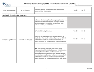 Pharmacy Benefit Manager (Pbm) Application Requirements Checklist - South Carolina, Page 2
