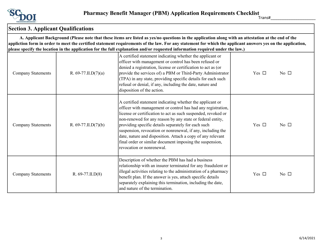 Pharmacy Benefit Manager (Pbm) Application Requirements Checklist - South Carolina, Page 3