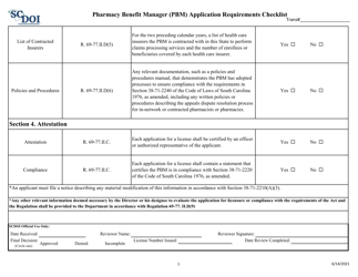 Pharmacy Benefit Manager (Pbm) Application Requirements Checklist - South Carolina, Page 5