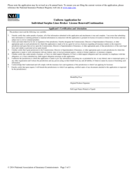 Uniform Application for Individual Surplus Lines Broker License Renewal/Continuation, Page 3