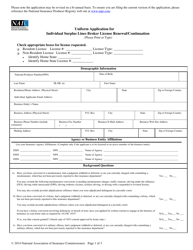 Document preview: Uniform Application for Individual Surplus Lines Broker License Renewal/Continuation