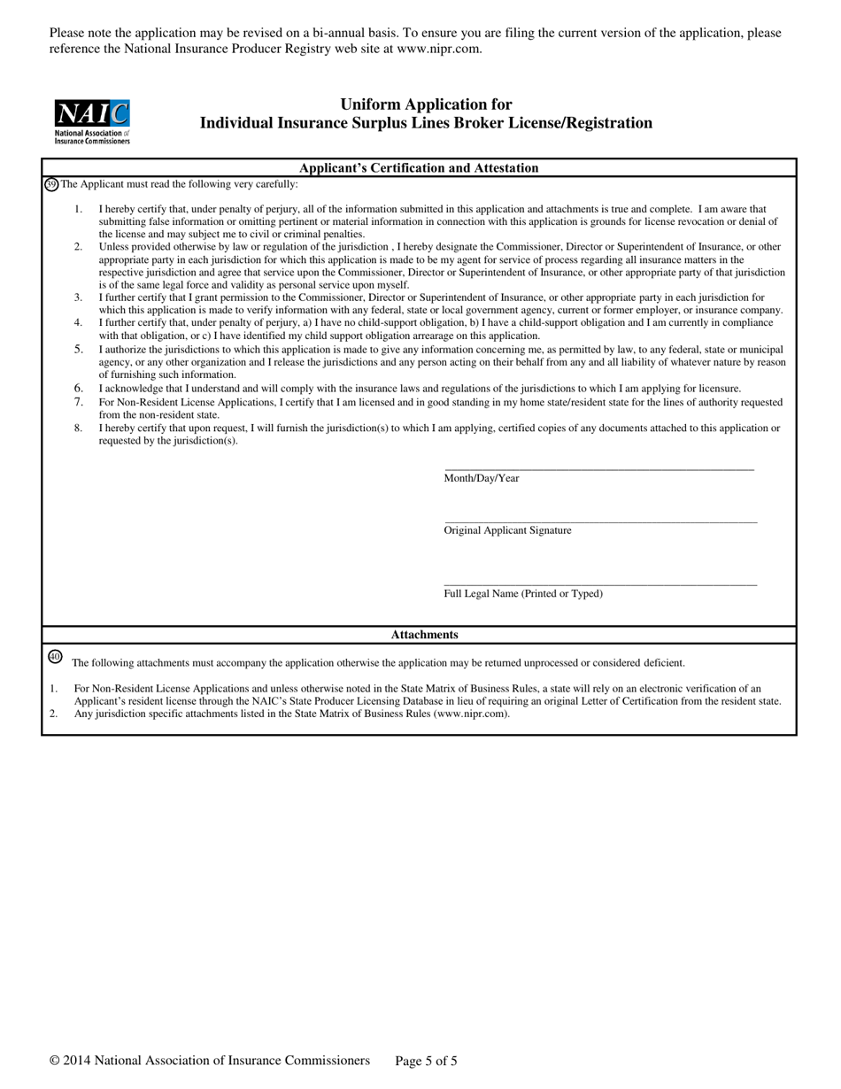 Uniform Application for Individual Surplus Lines Broker License / Registration, Page 5