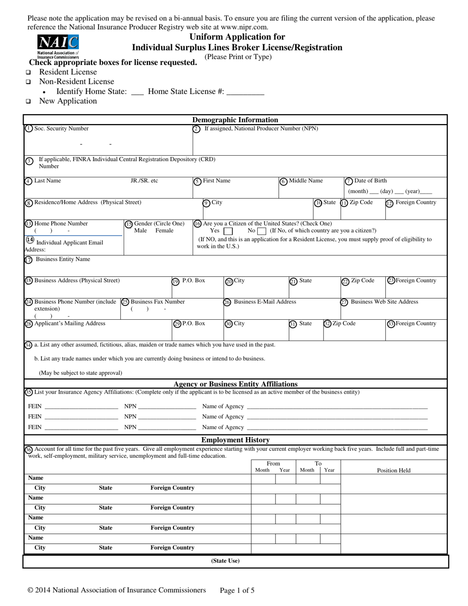 Uniform Application for Individual Surplus Lines Broker License ...